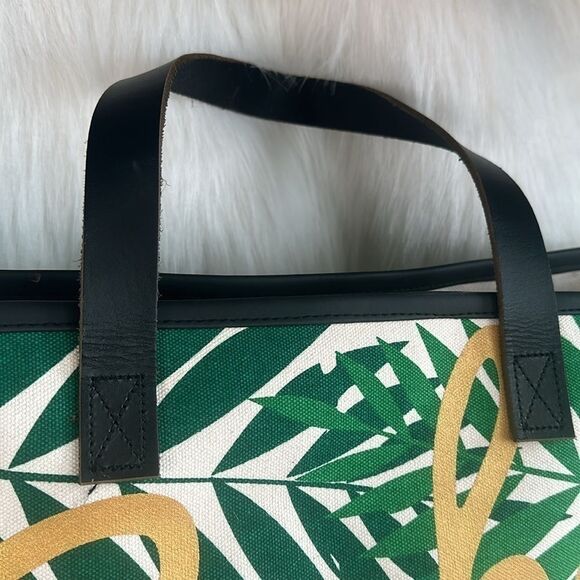 Babe Large Green Beige Tropical Vacation Beach Tote Bag - Picture 3 of 8